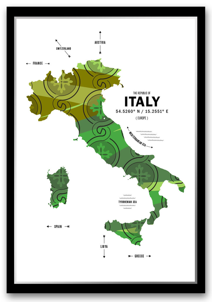 Colorful Italy Map Print Poster
