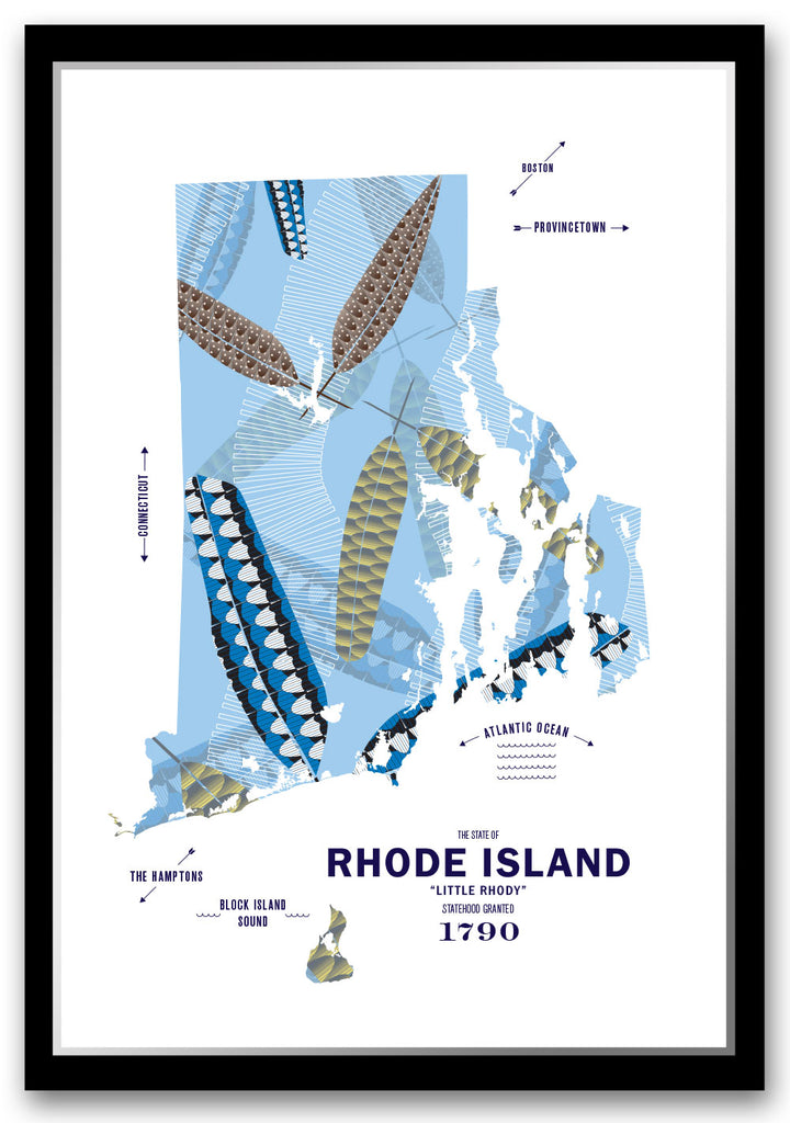 Colorful Rhode Island Map Print Poster