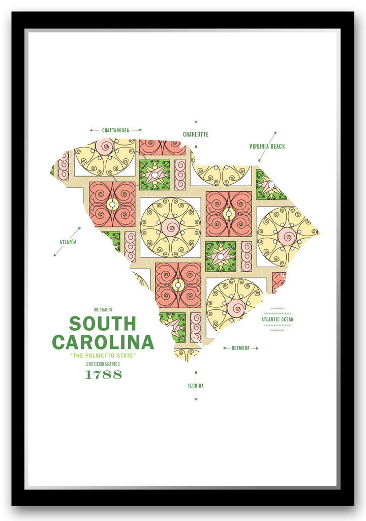 Colorful South Carolina Map Print Poster