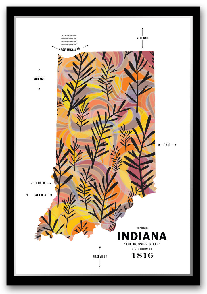 Colorful Indiana Map Print Poster