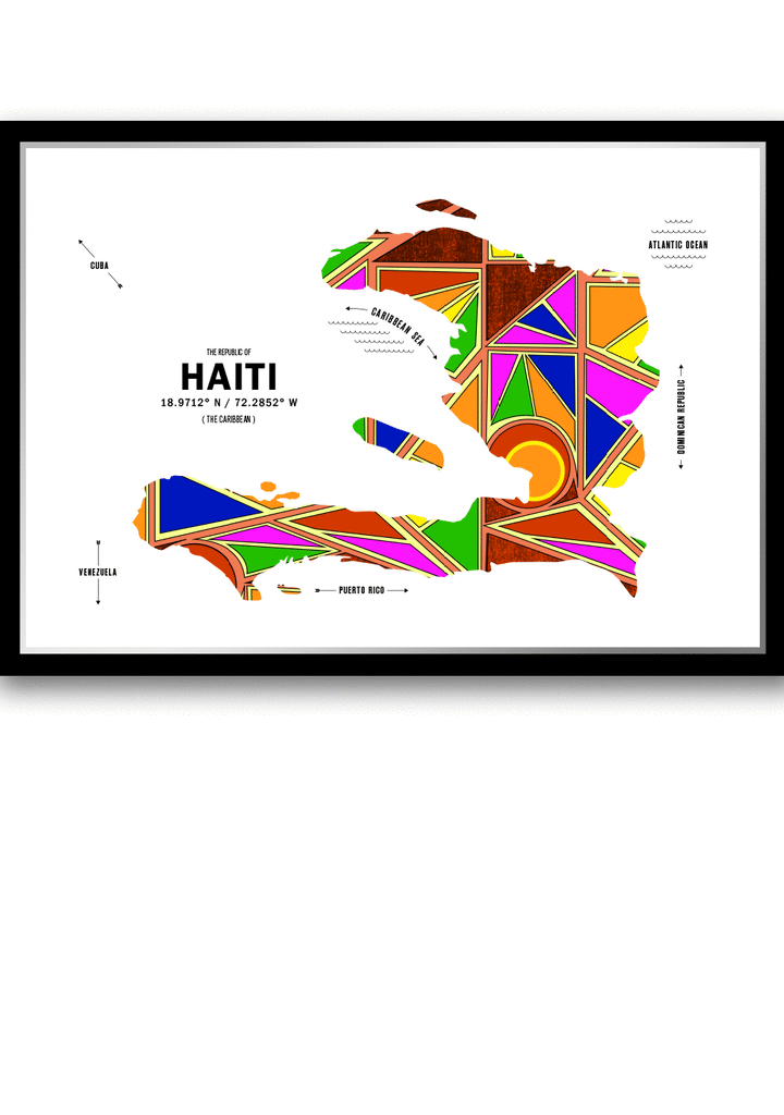 Colorful Haiti Map Print Poster