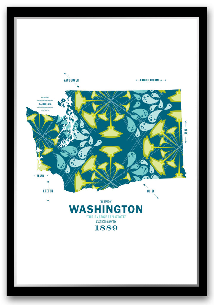 Colorful Washington Map Print Poster