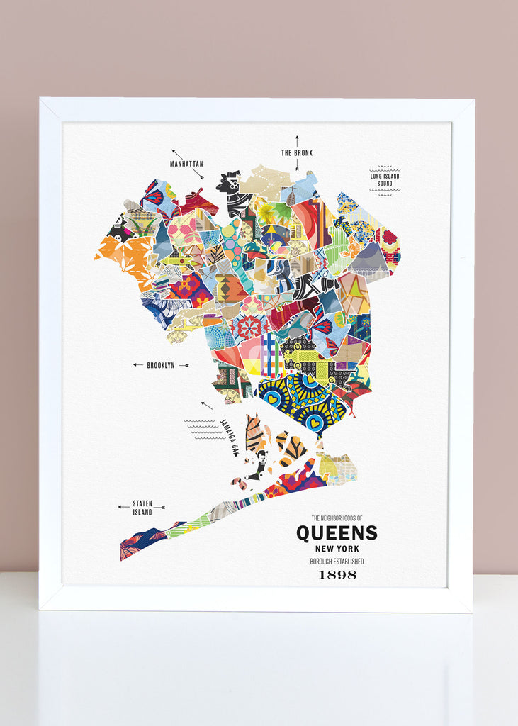 Colorful Queens City Map Print