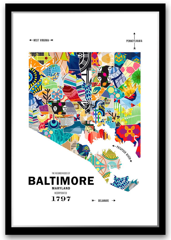 Colorful Baltimore City Map Print