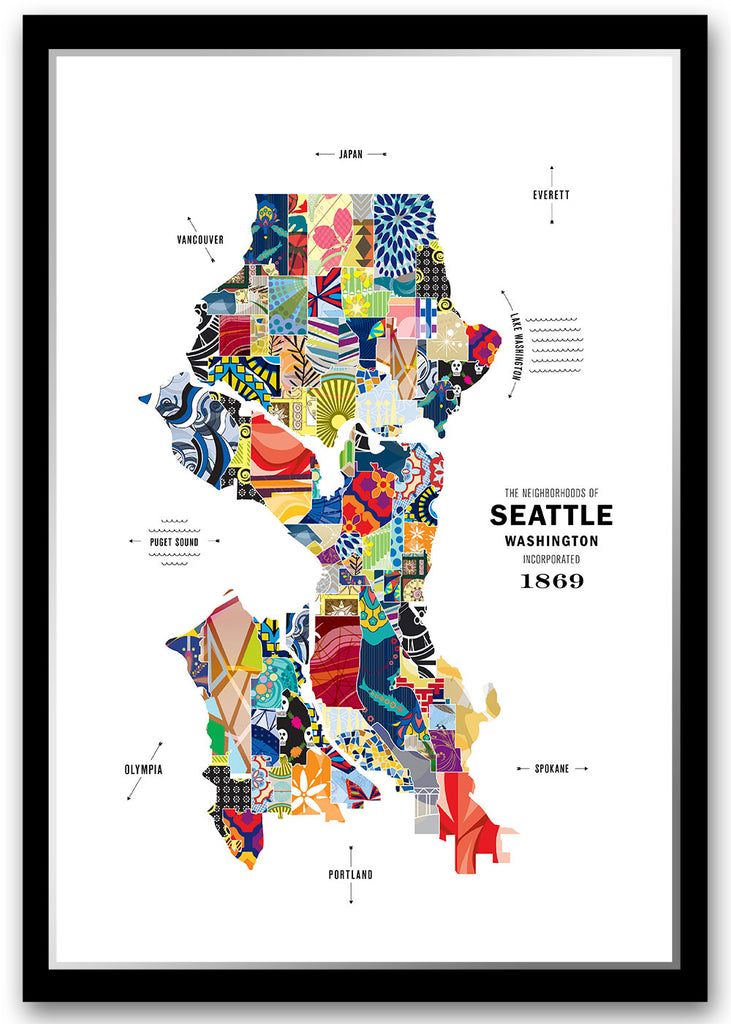 Colorful Seattle City Map Print