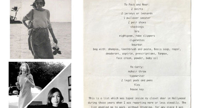 Joan Didion’s packing list