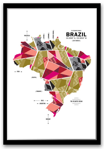Colorful Brazil Map Print Poster