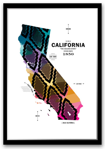 Colorful California Map Print Poster
