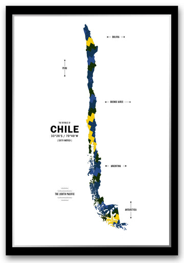 Colorful Chile Map Print Poster