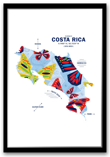 Colorful Costa Rica Map Print Poster