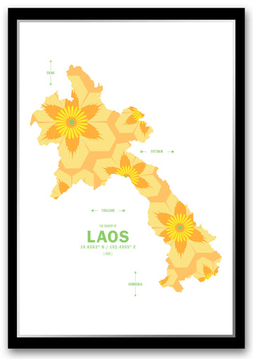 Colorful Laos Map Print Poster