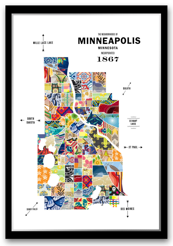 Colorful Minneapolis City Map Print