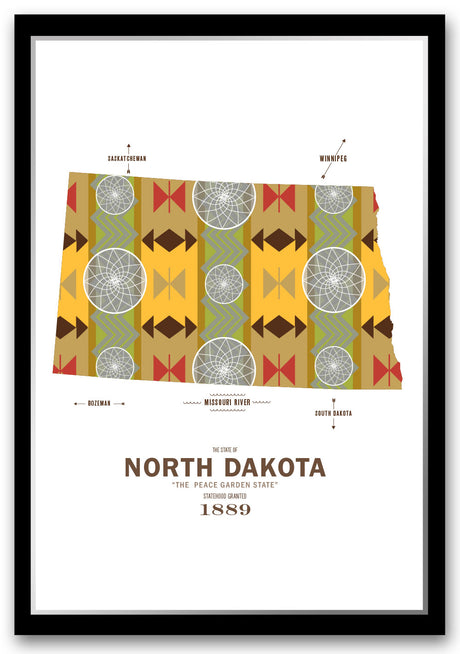 Colorful North Dakota Map Print Poster