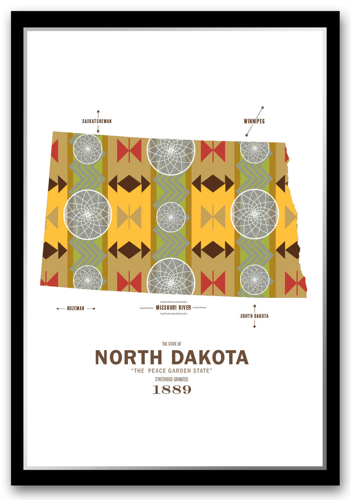 Colorful North Dakota Map Print Poster