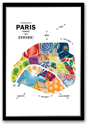 Colorful Paris, France Map Print