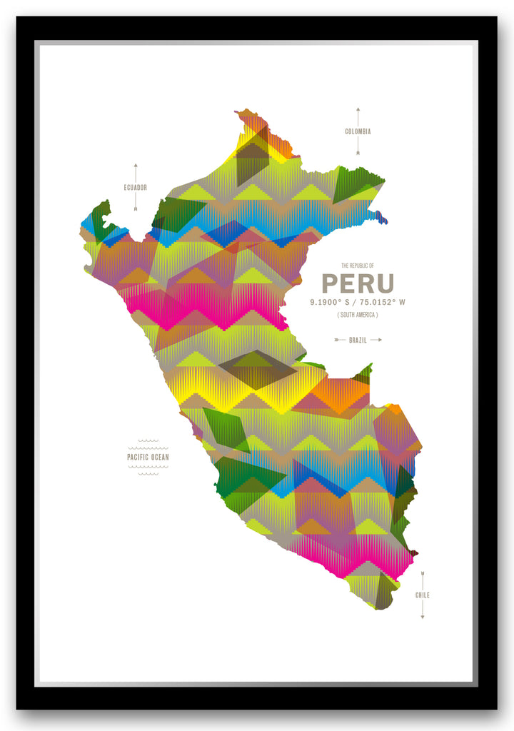 Colorful Peru Map Print Poster