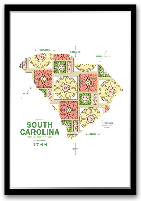 Colorful South Carolina Map Print Poster