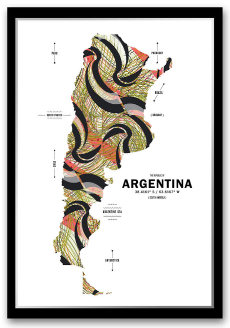 Colorful Argentina Map Print Poster