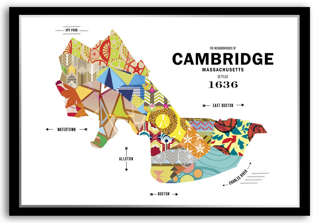 Colorful Cambridge, MA City Map Print
