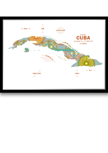 Colorful Cuba Map Print Poster