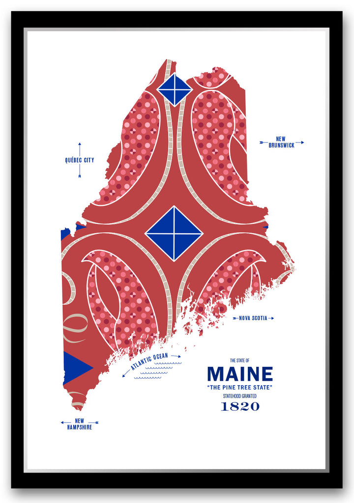 Colorful Maine Map Print Poster