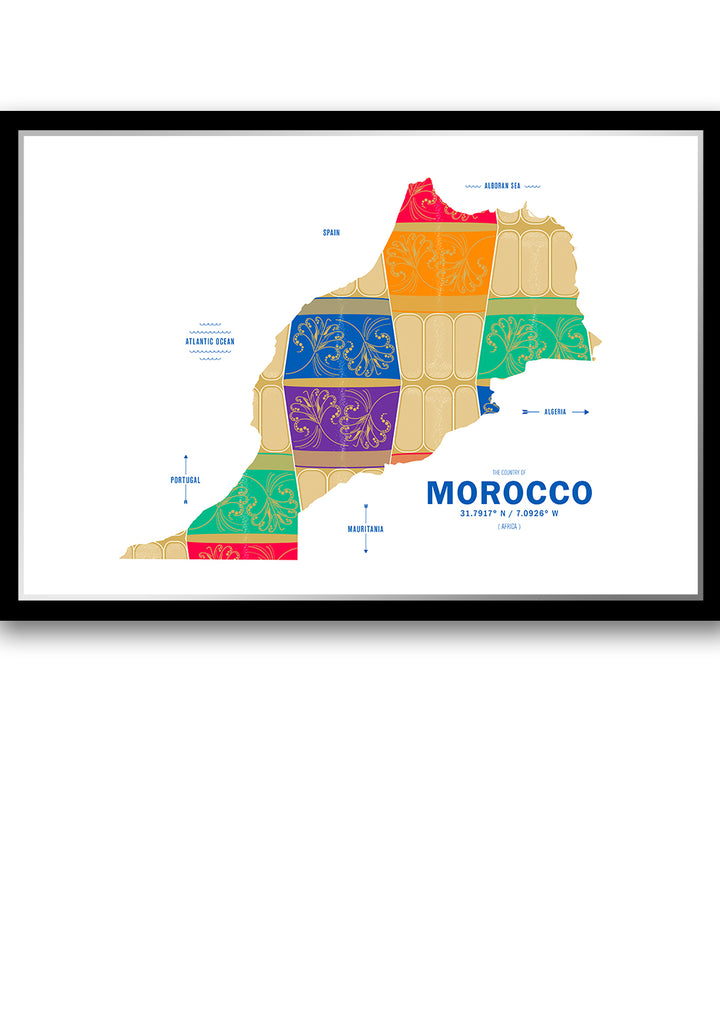Colorful Morocco Map Print Poster