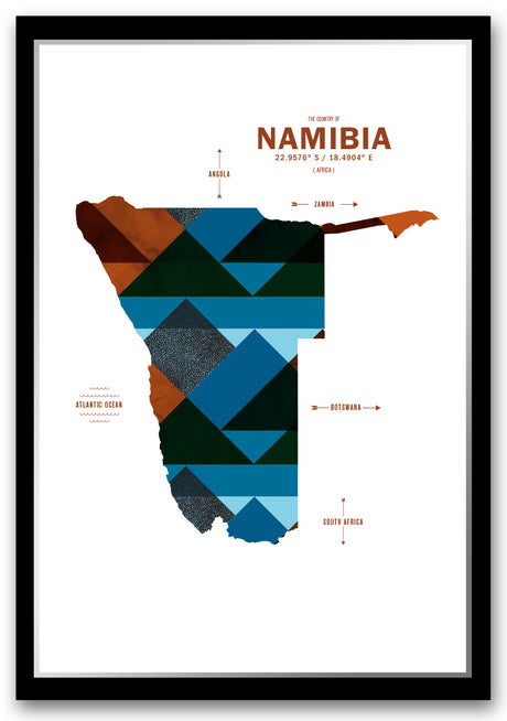 Colorful Namibia Map Print Poster
