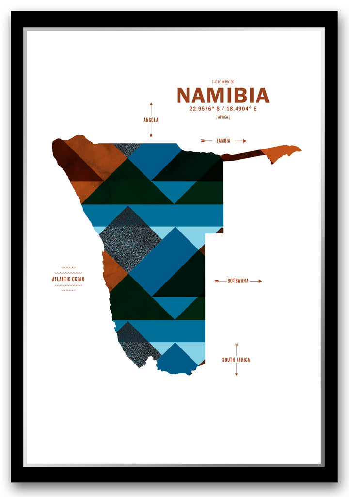 Colorful Namibia Map Print Poster