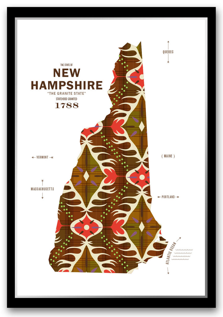 Colorful New Hampshire Map Print Poster