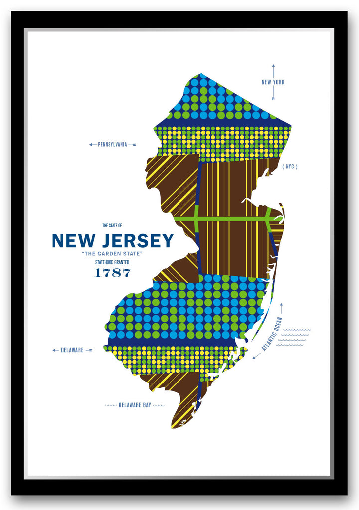 Colorful New Jersey Map Print Poster