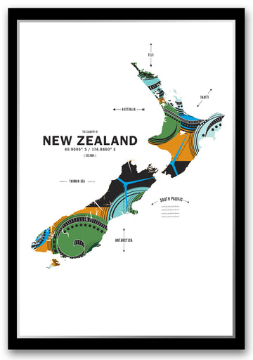 Colorful New Zealand Map Print Poster