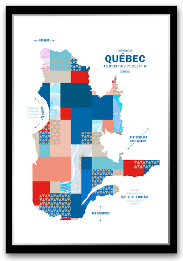 Colorful Quebec Map Print Poster