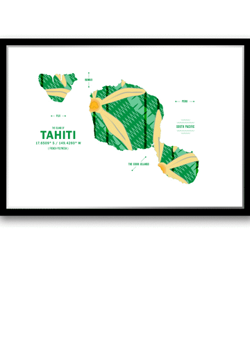 Colorful Tahiti Map Print Poster