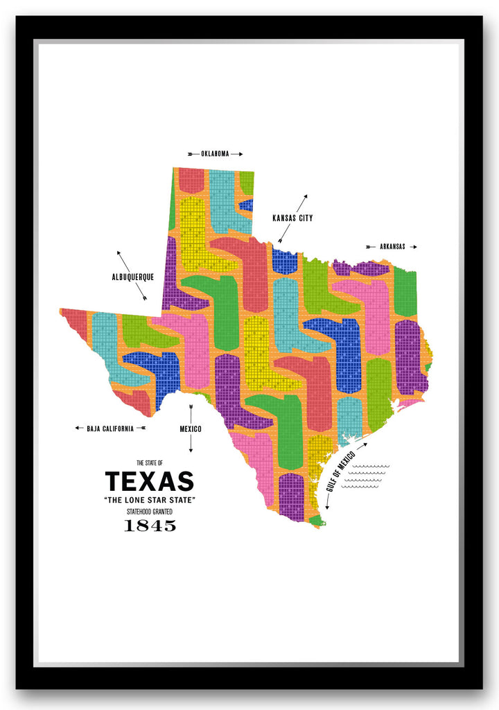 Colorful Texas Map Print Poster