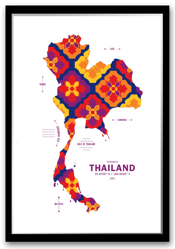 Colorful Thailand Map Print Poster