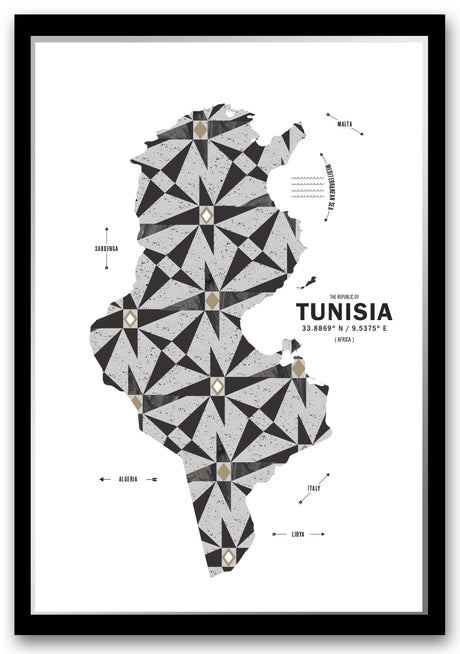 Colorful Tunisia Map Print Poster