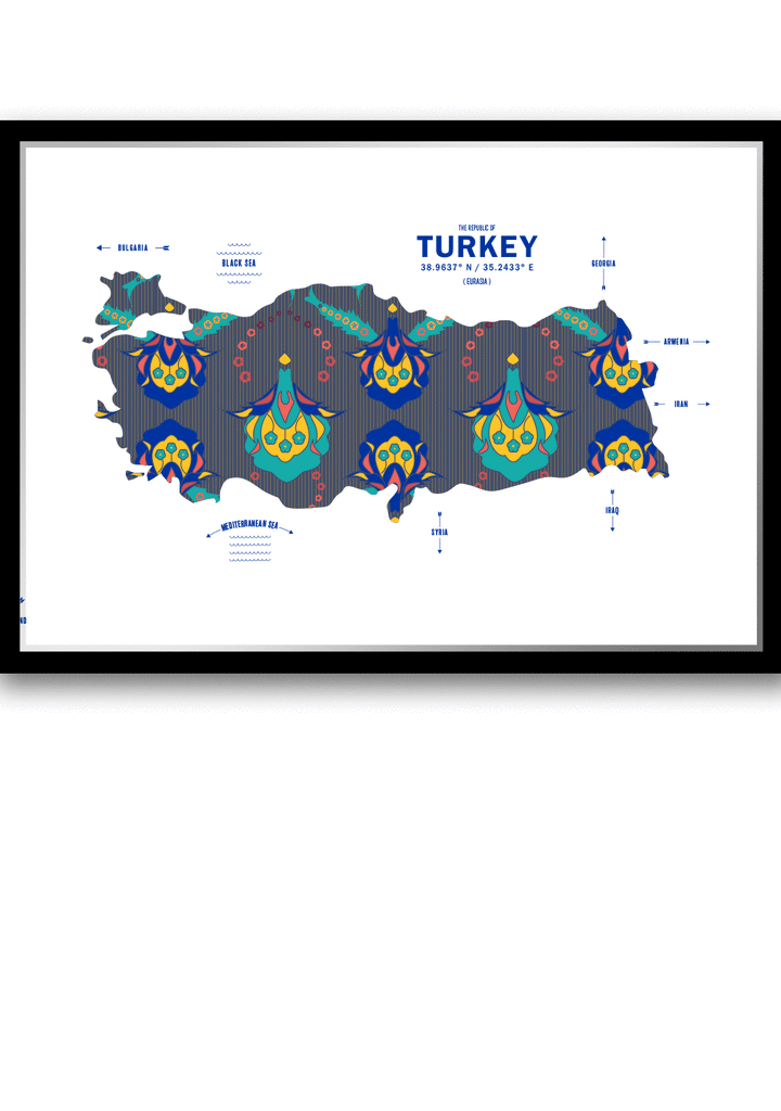 Colorful Turkey Map Print Poster