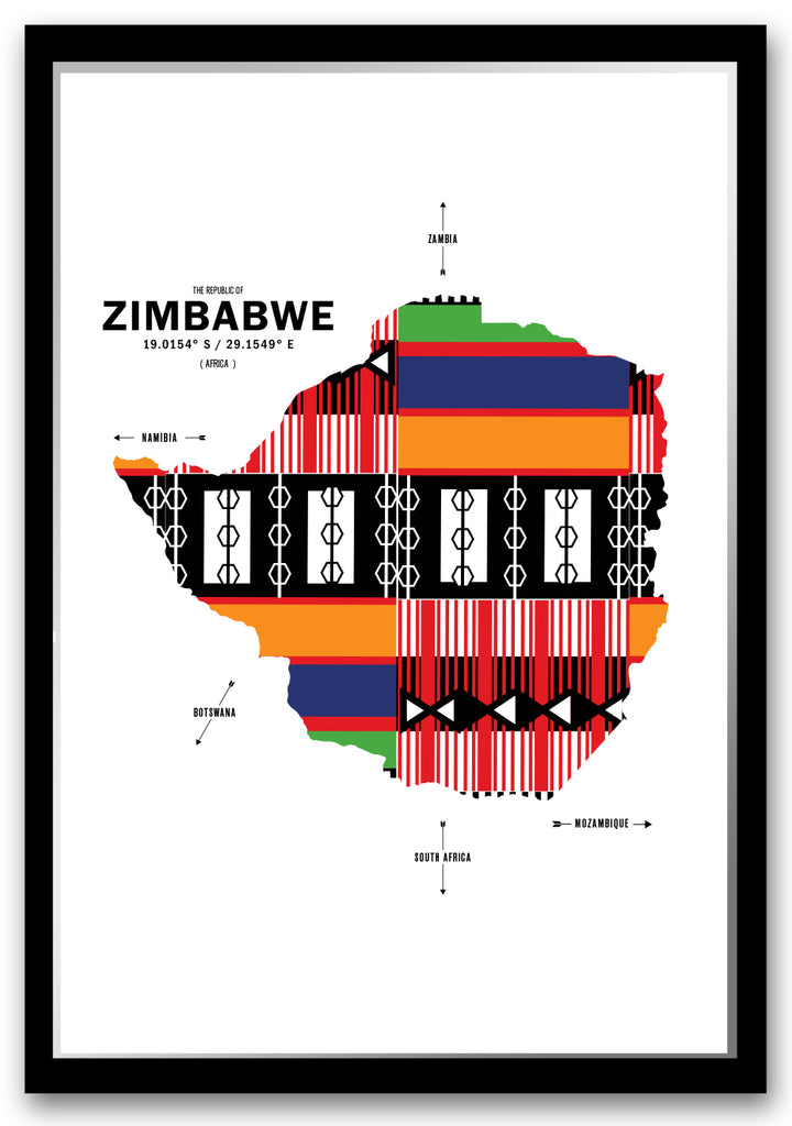 Colorful Zimbabwe Map Print Poster