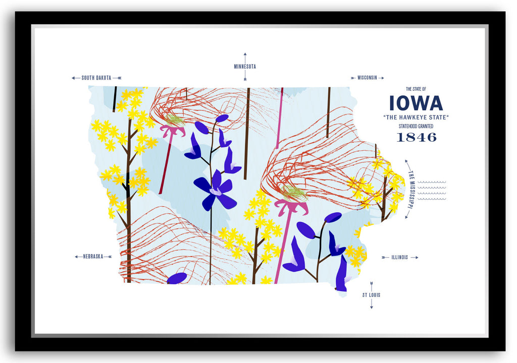Colorful Iowa Map Print Poster