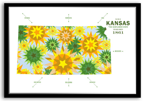 Colorful Kansas Map Print Poster