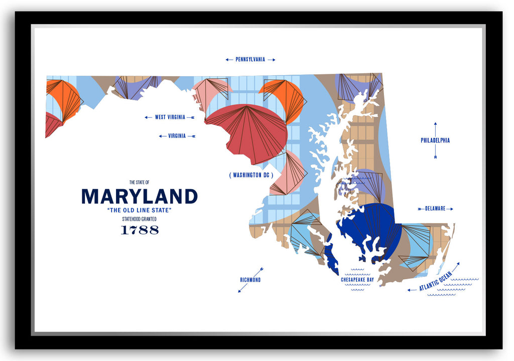 Colorful Maryland Map Print Poster