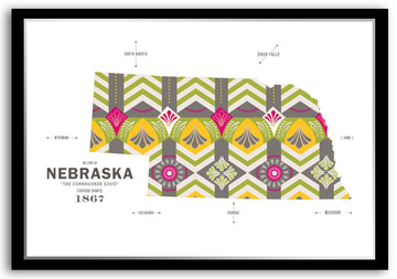 Colorful Nebraska Map Print Poster