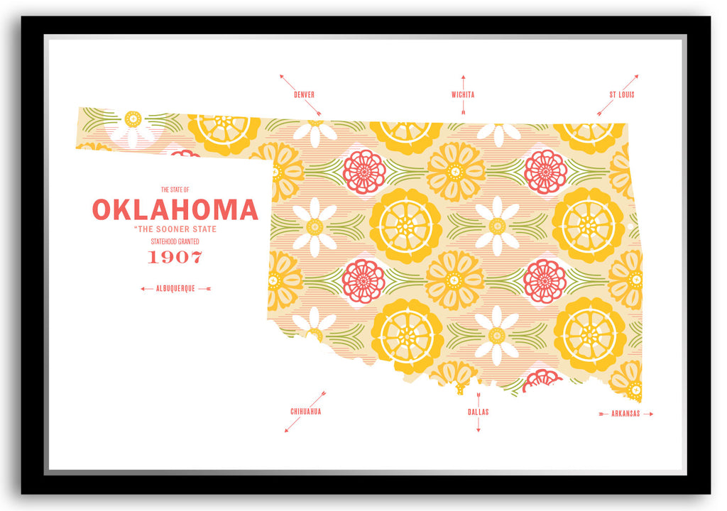Colorful Oklahoma Map Print Poster