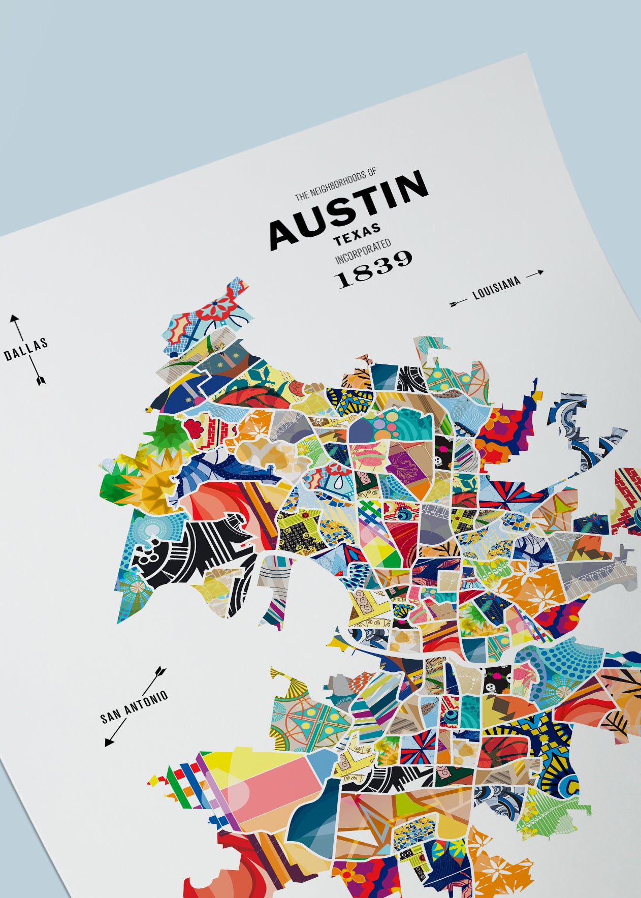 Original Neighborhoods Of Austin Map Austin Texas Print Austin Texas