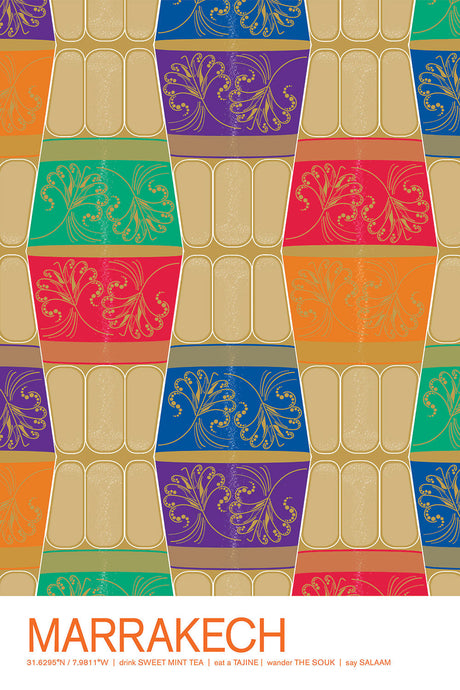 Colorful Marrakech, Morocco Travel Poster