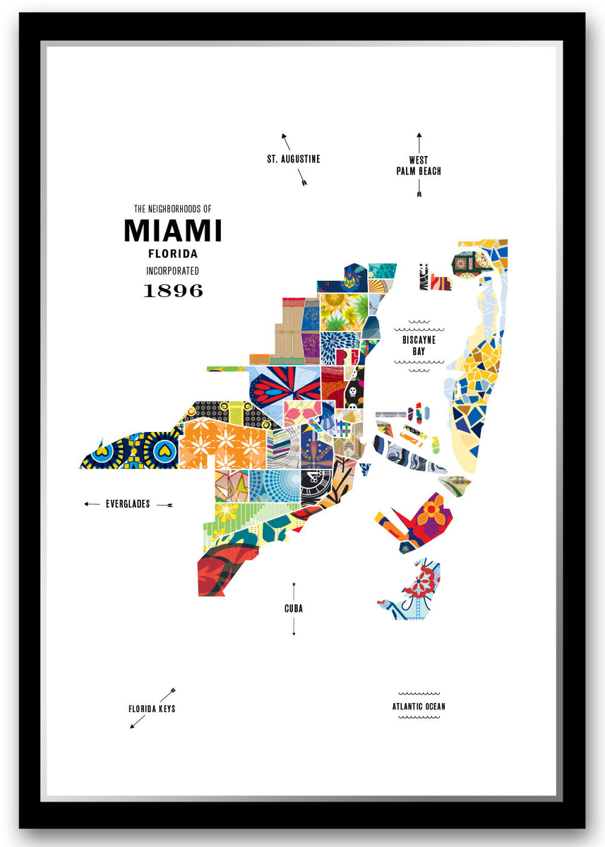 Modern Miami Neighborhood City Map Print Poster Poster – Map Ink