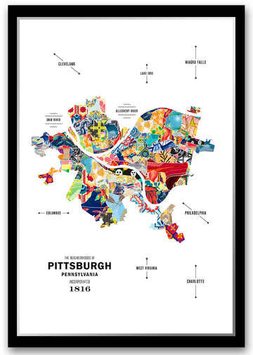 Colorful Pittsburgh City Map Print