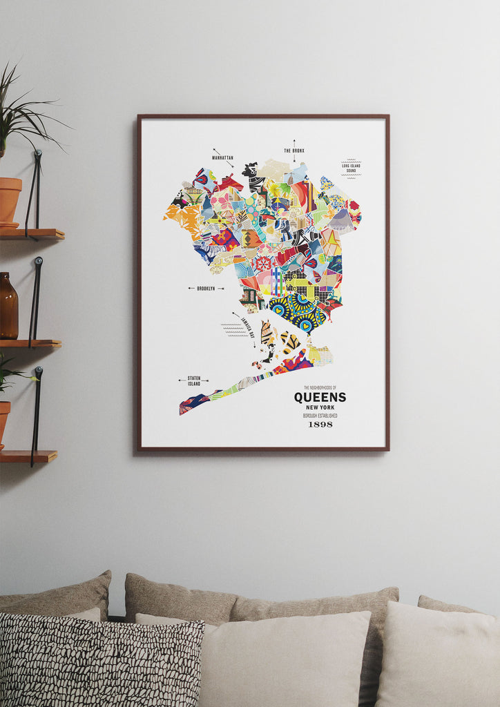 Colorful Queens City Map Print