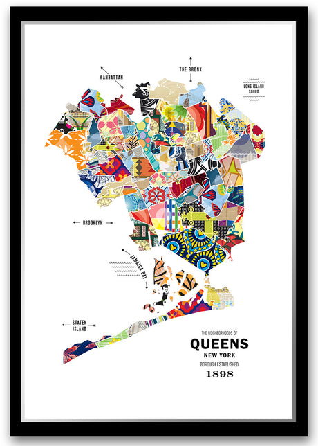 Colorful Queens City Map Print