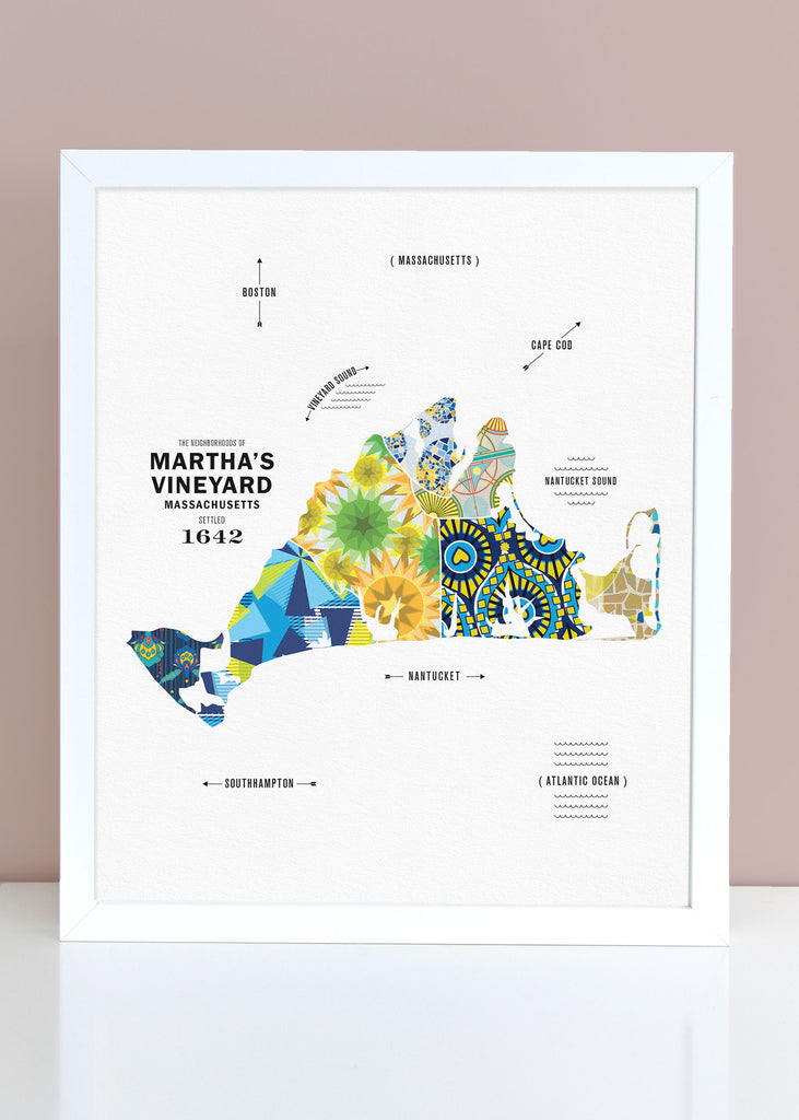 Colorful Martha's Vineyard, Massachusetts Map Print